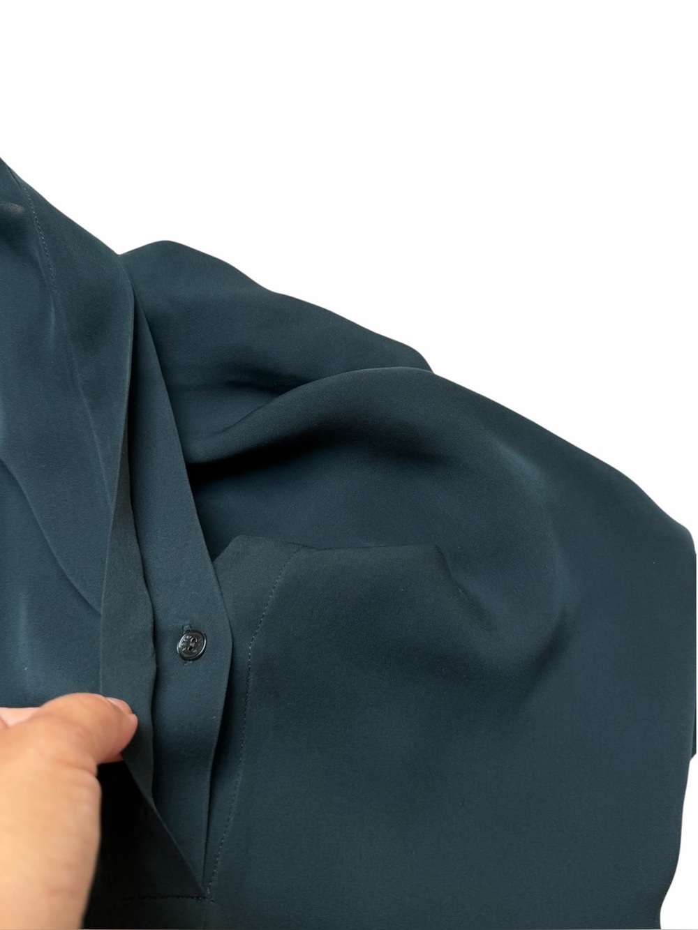 Vince 100% Silk Popover Blouse Dark Teal Green Dolman Cap Sleeve S - Picture 9 of 12
